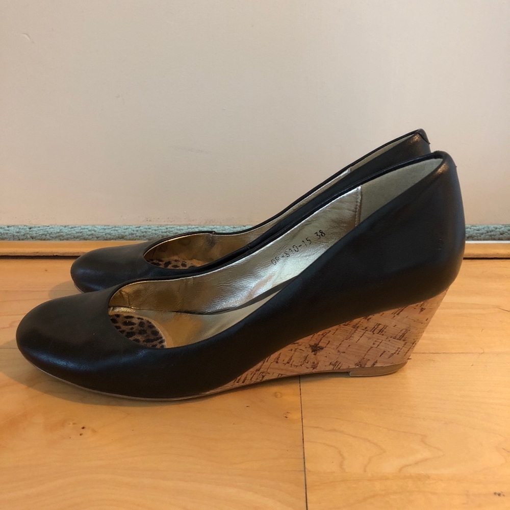 Pedder Red black cord wedge heels