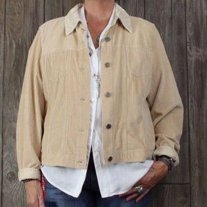 J Jill Tan Wale Corduroy Jacket L sz Velvet Trim