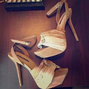 H by Halston Suede Platform Nude Heels