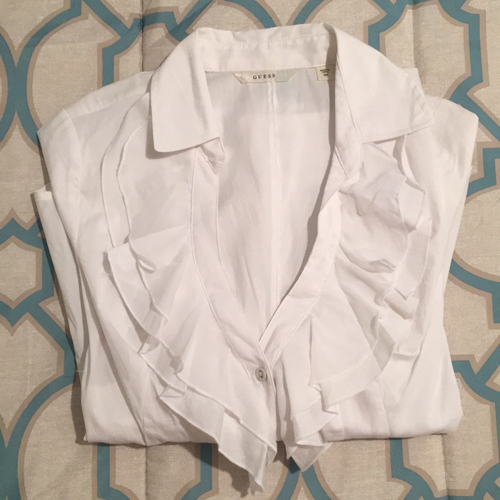 Guess Button Down Ruffle Top