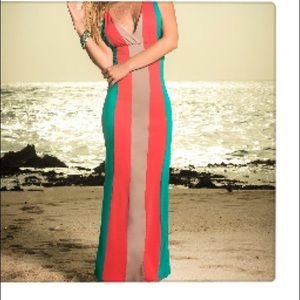 NWOT Coral & Teal Body Con Maxi Dress
