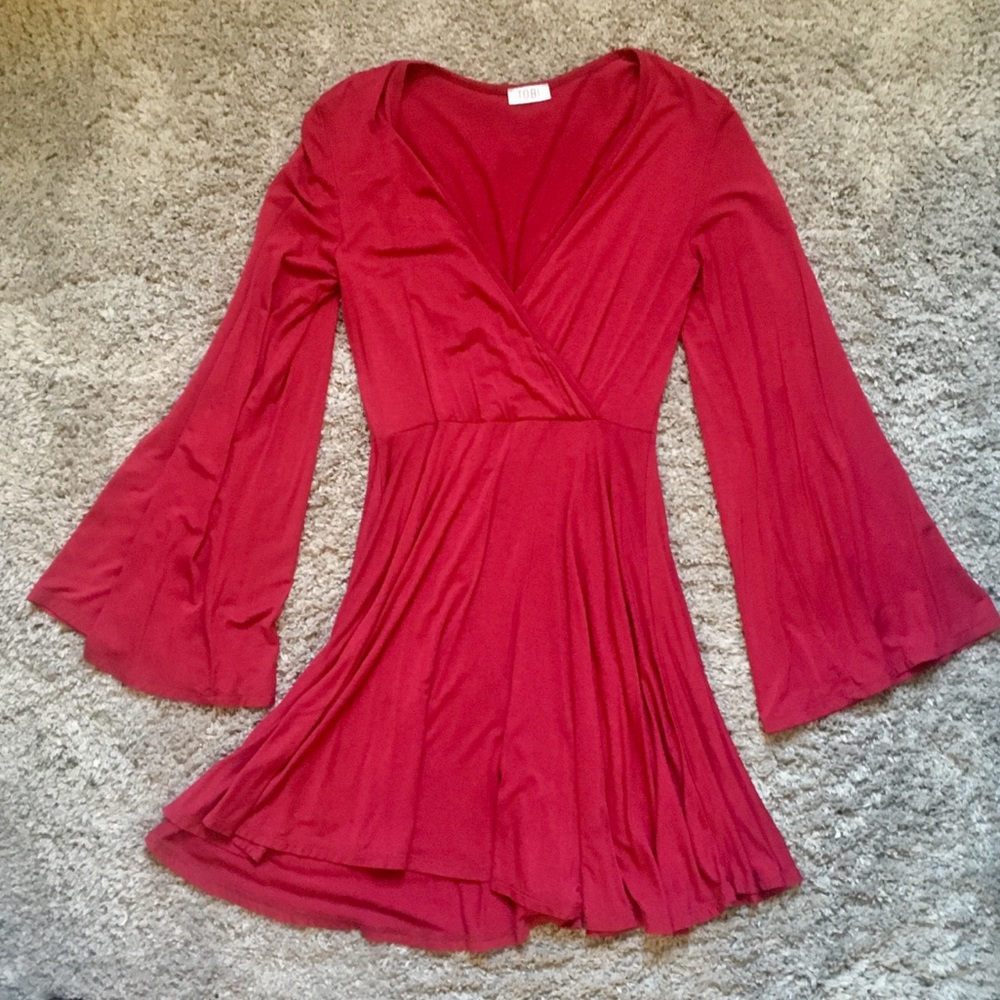 Tobi Long Bell Sleeve Red Wrap Dress