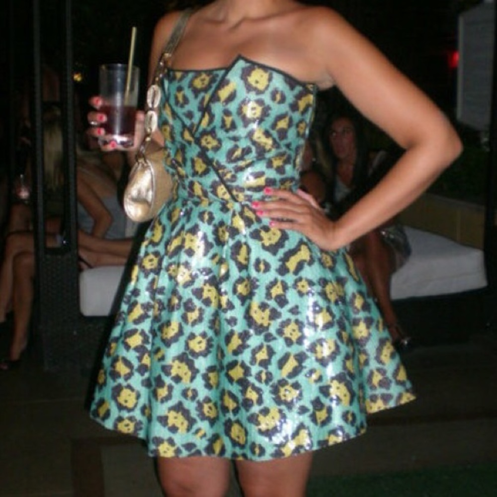 Betsey Johnson Sequined Cheetah Print Dress sz 8