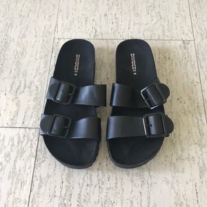 H&M brand black leather slides