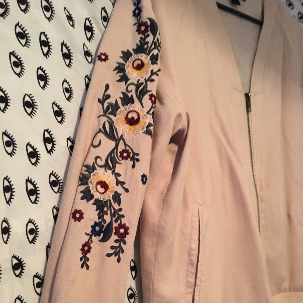 Pink Embroidered Bomber