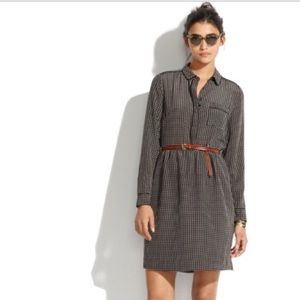 Madewell Silk Cinema Dress Black & Tan Houndstooth