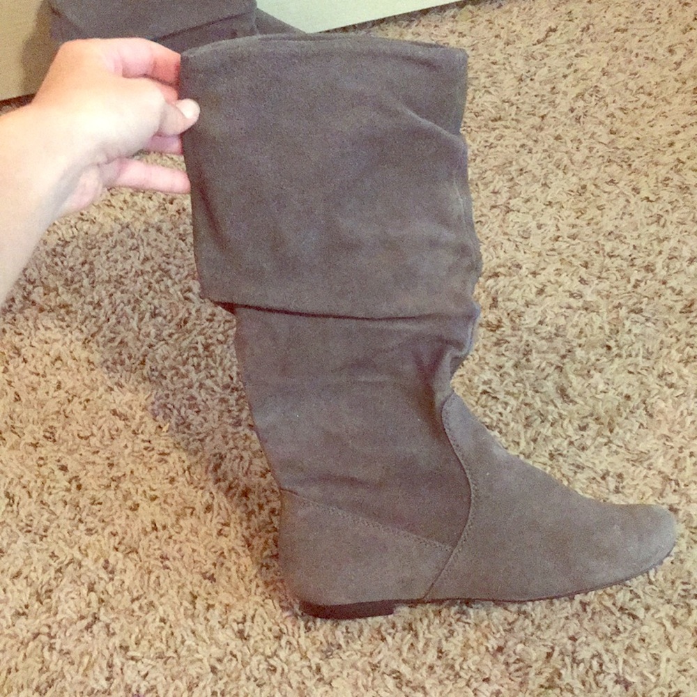 Gray slip on boots