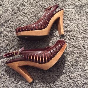 Michael Kors Patent Leather Wood Heel Sling Back