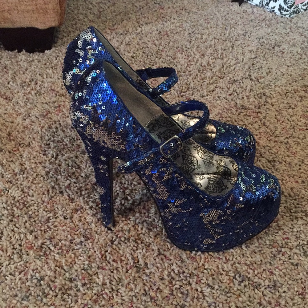 Blue Silver Sequin Heels