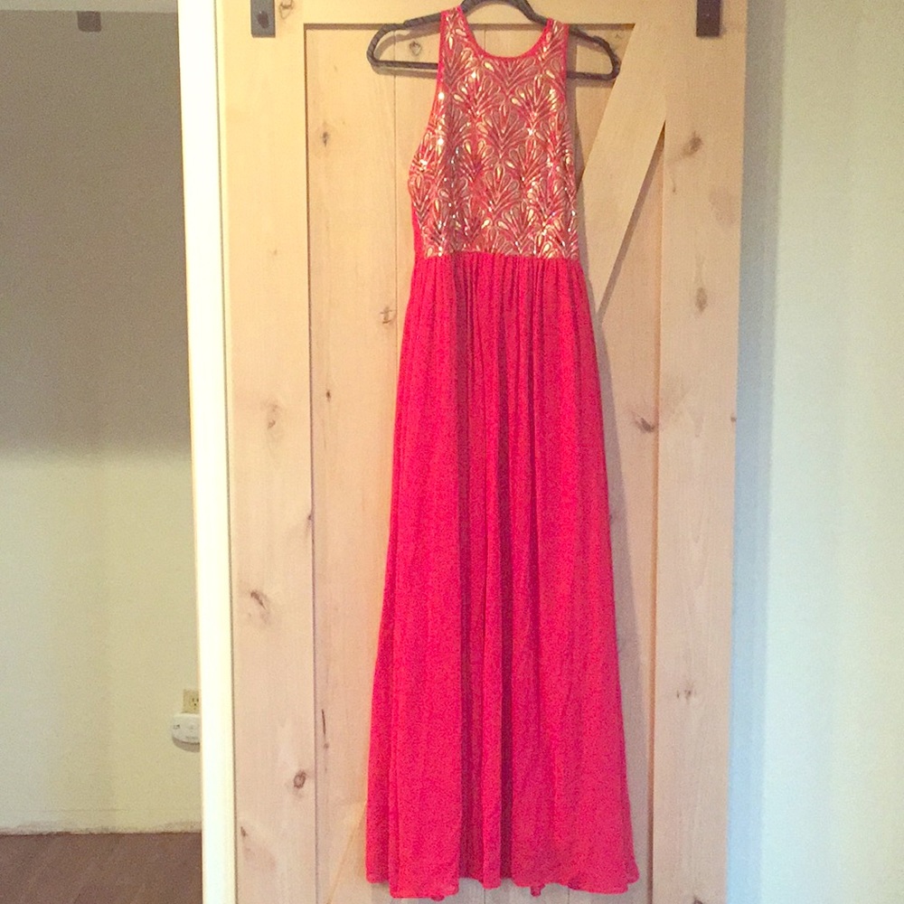 Glamorous Red And Silver/Gold Sequin Dress