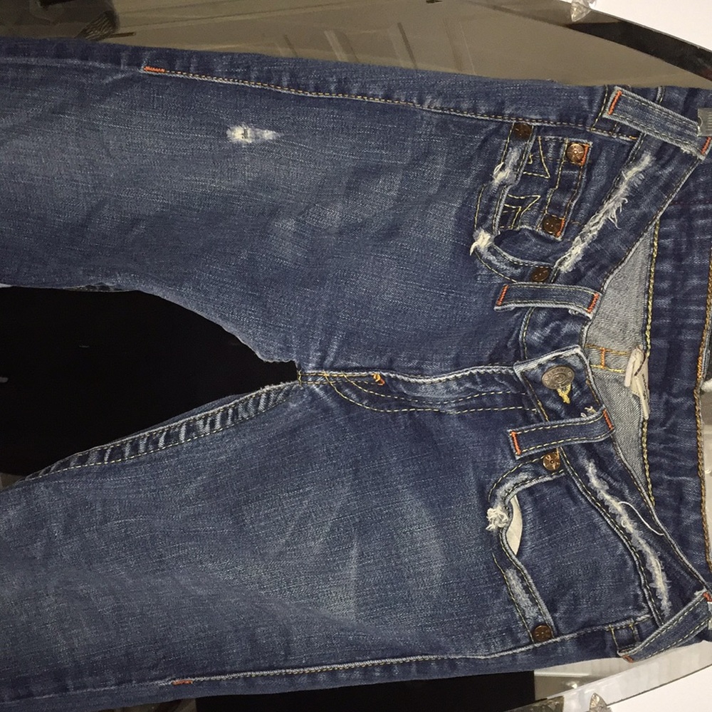 True Religion Ripped Dark Flare Leg Jeans