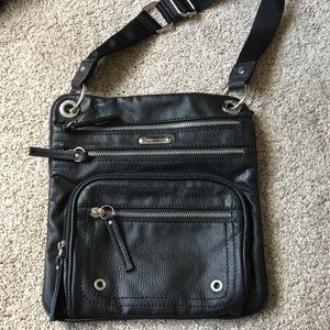Black faux leather crossbody