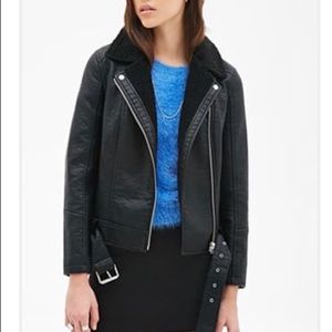Faux Leather Sherpa Moto Jacket