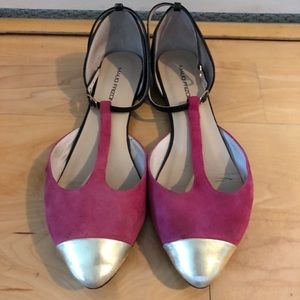 Cute hot pink/gold/black combo Mary Jane flats
