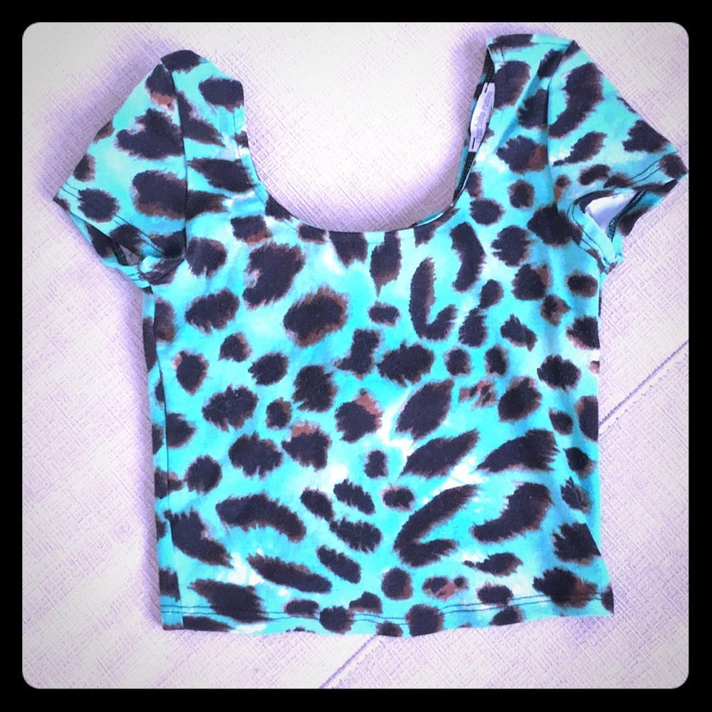 Charlotte Russe Aqua Leopard XS Crop Top Bow Back