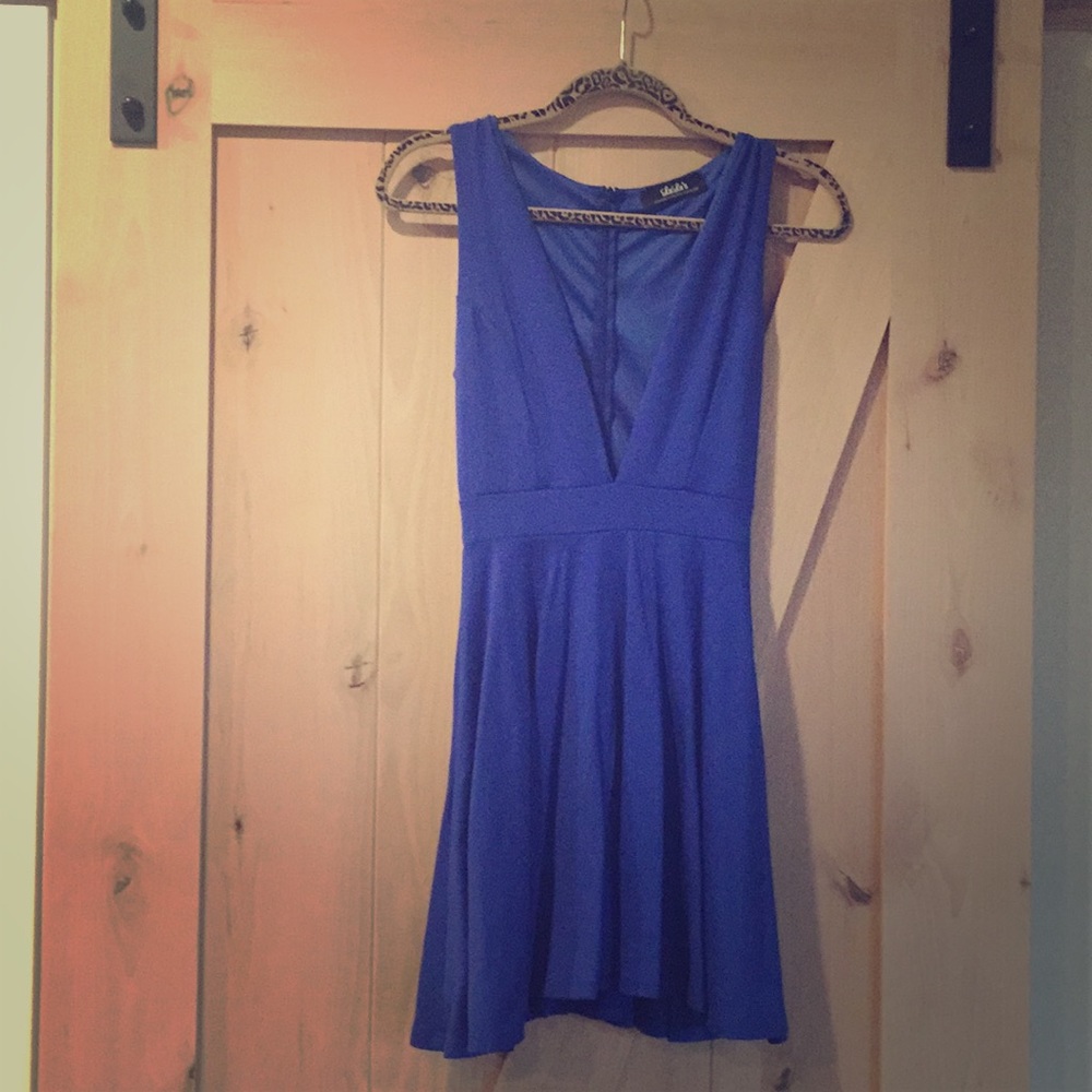 Pretty Blue Plunge Mini Dress