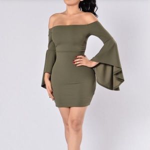 Fashion Nova Off Shoulder Olive Dress