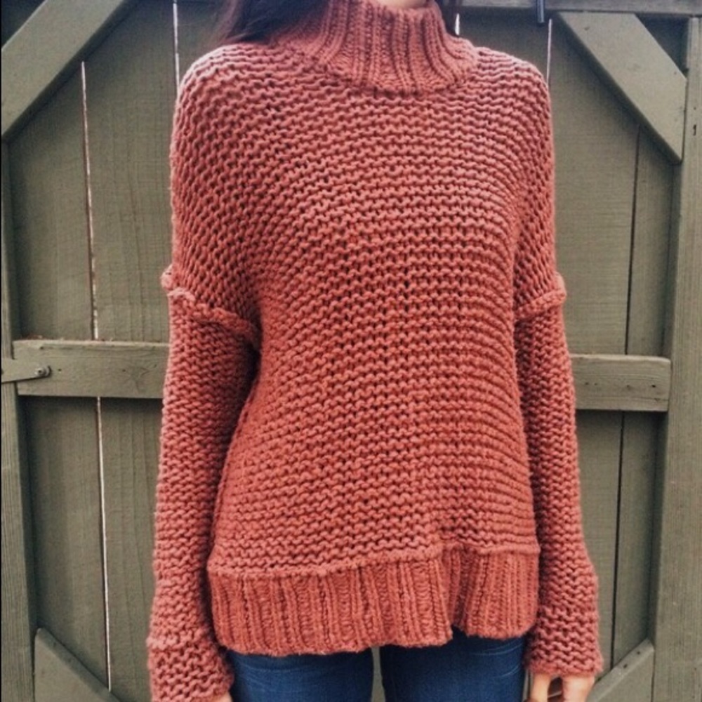 Free People Chunky Knit Turtleneck in Brick
