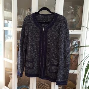 Talbots navy blue light tweed zip jacket w/pockets