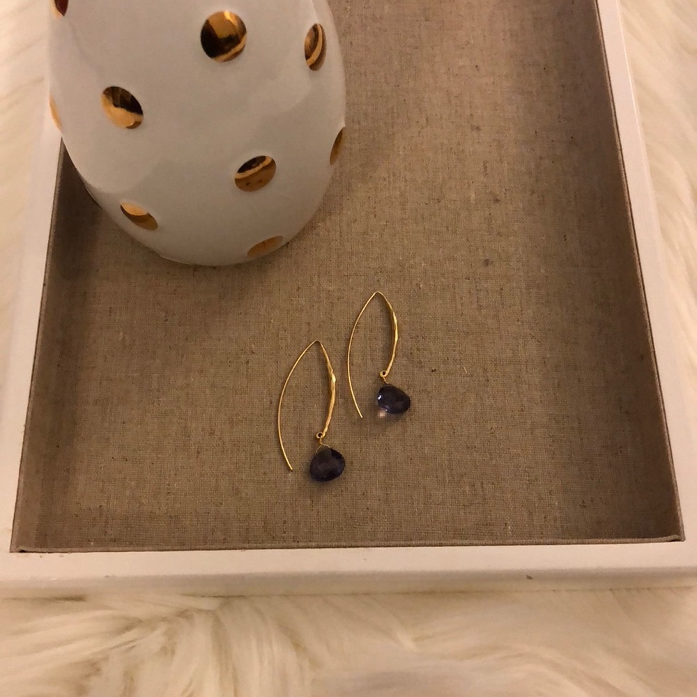 Stella & Dot Gold Drop Earrings w Lavender Gems
