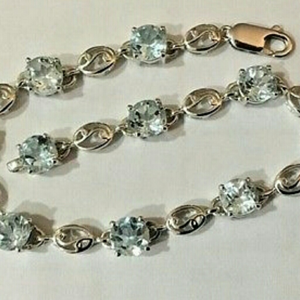 Swiss blue topaz 9.9CTW silver tennis bracelet - Picture 1 of 2