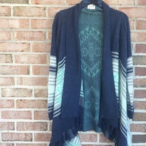 Aztec print open front cardigan w/ fringe Sz Small
