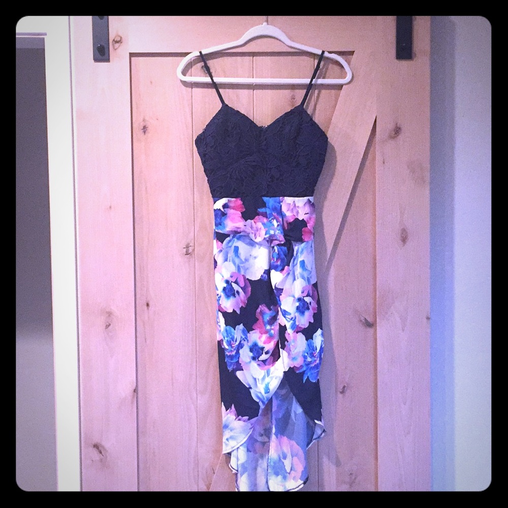 Beautiful Navy and Floral HIgh-low Dress