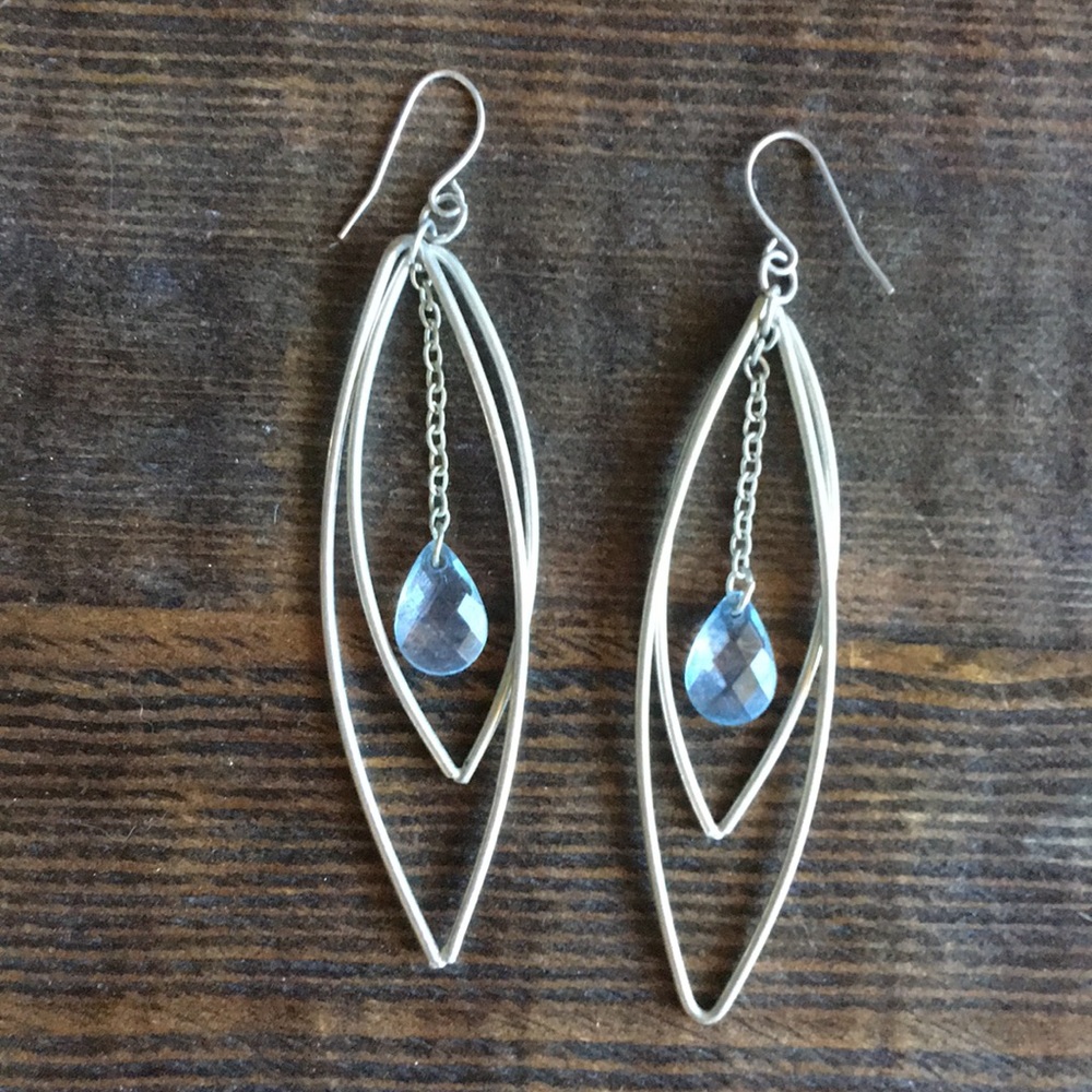 GUESS Light Blue Crystal Silver Drop Earrings | Y2K