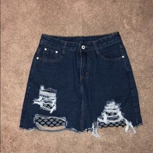 Distressed denim skirt