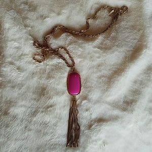 NEW Long Gold Necklace with Pink Pendant