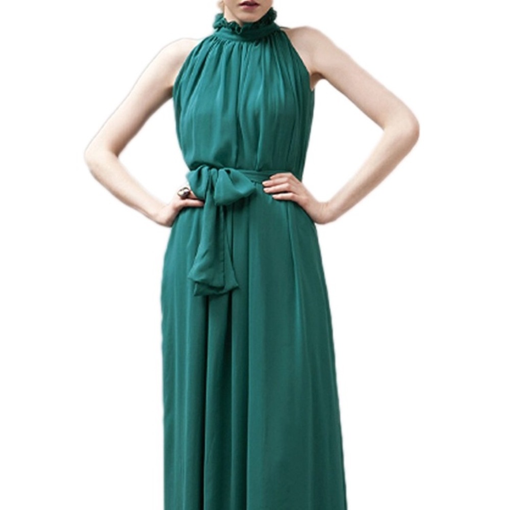 Teal Chiffon Maxi Halter Neck Dress