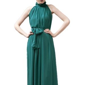 Teal Chiffon Maxi Halter Neck Dress