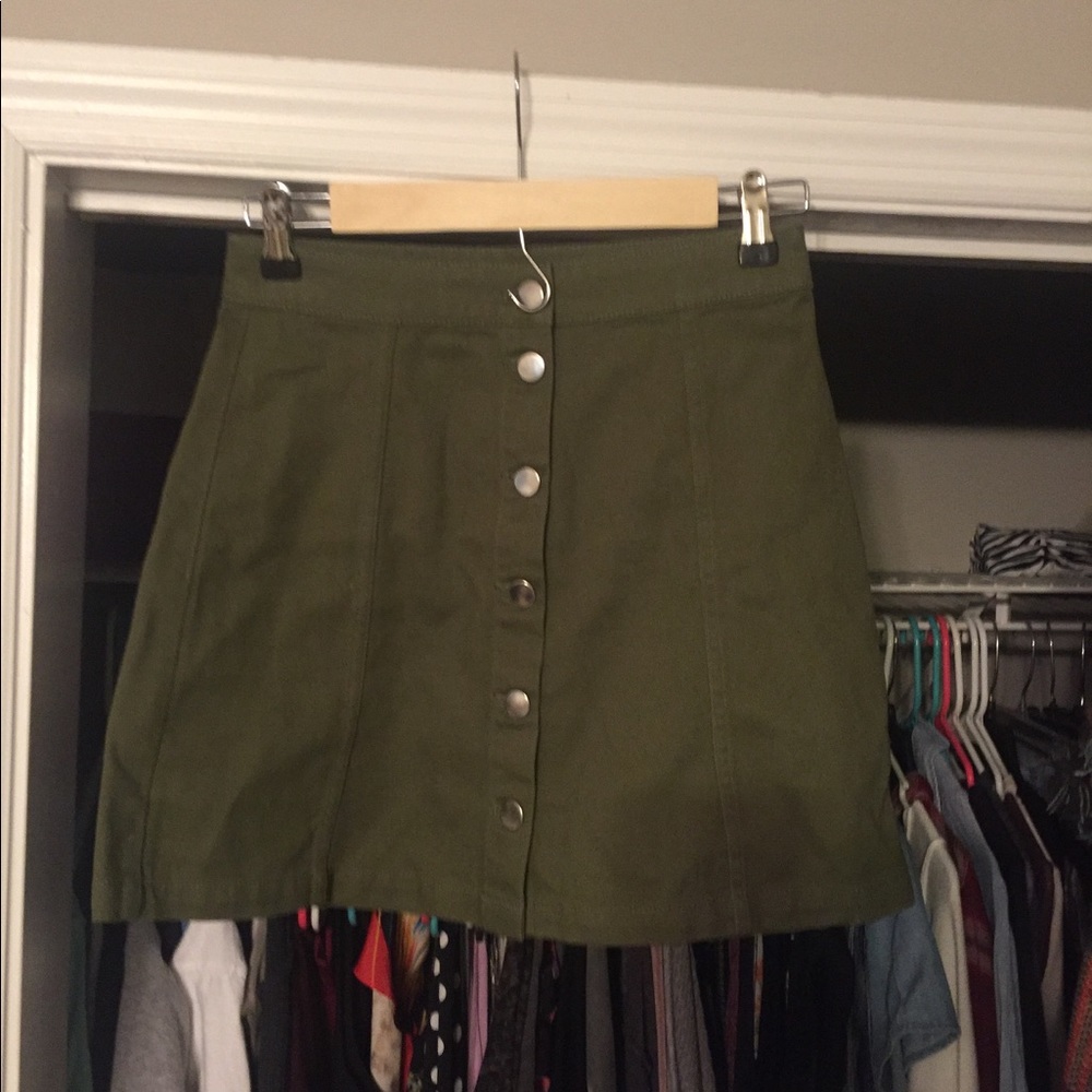 Button Front Olive Mini Skirt