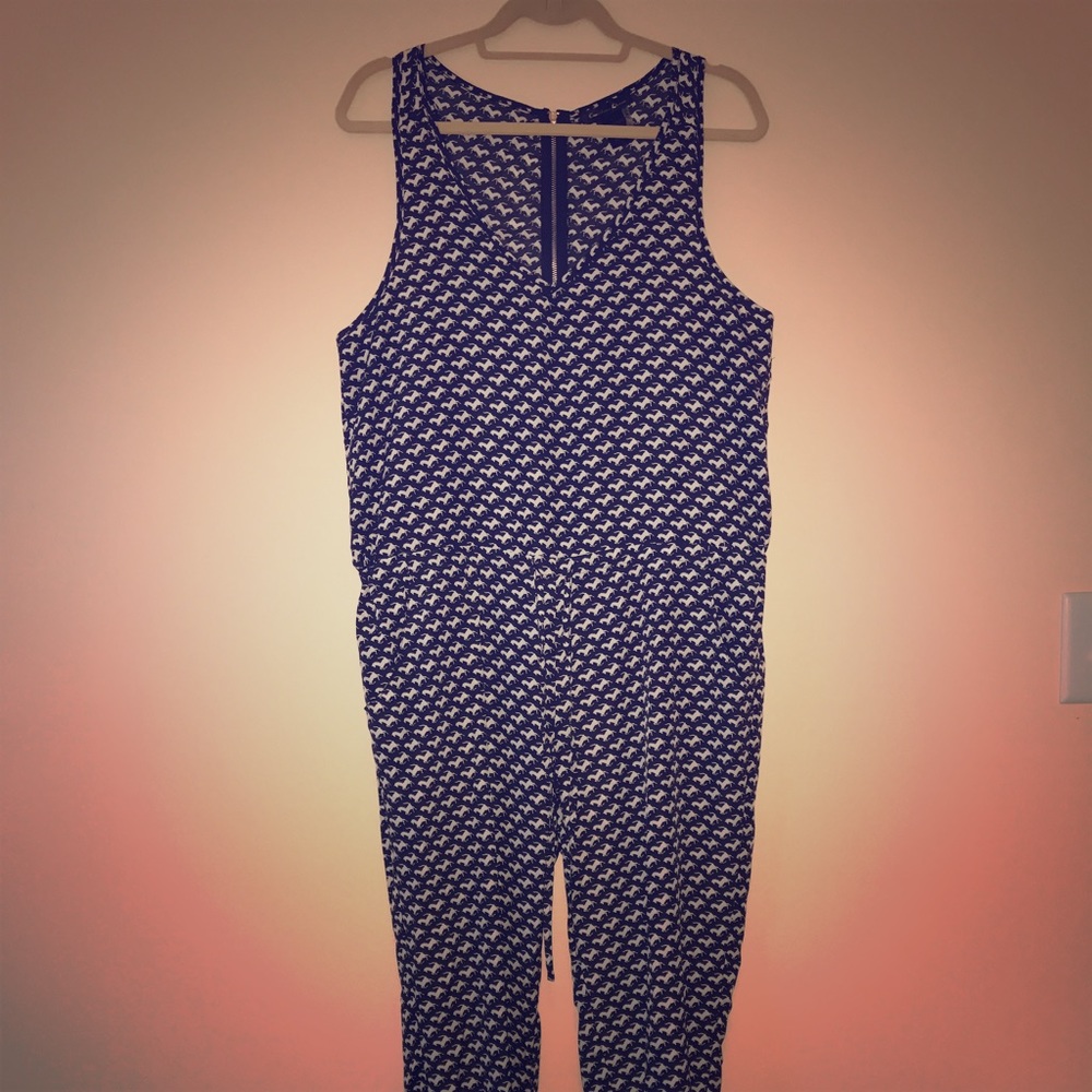 Navy Crepe Horse Print Jumpsuit - L