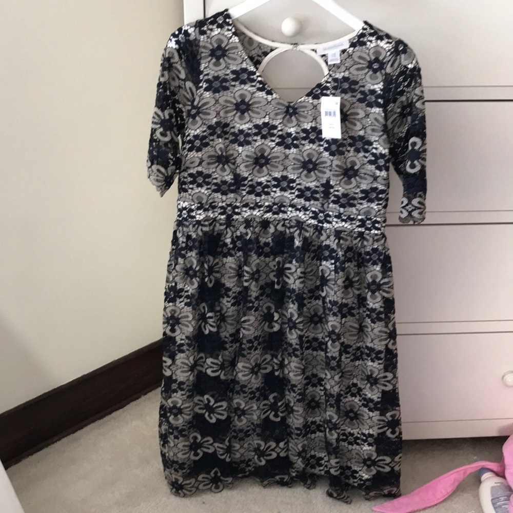 Motherhood maternity navy blue lace dress