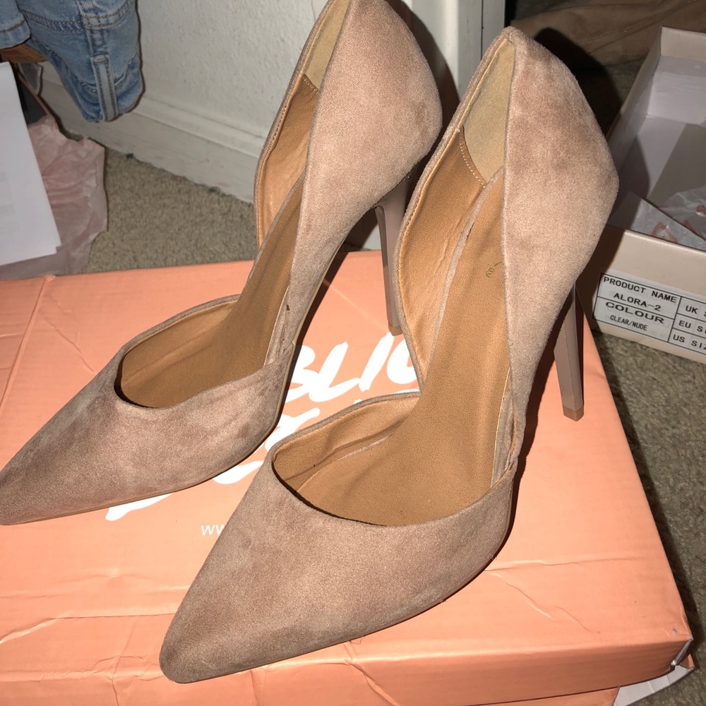 nude suede heels