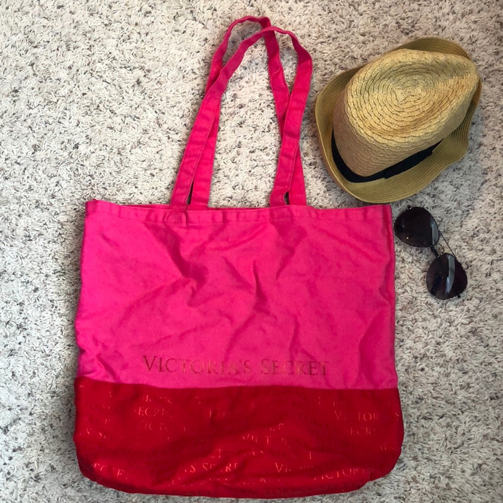 Victoria’s Secret pink and red cloth tote bag