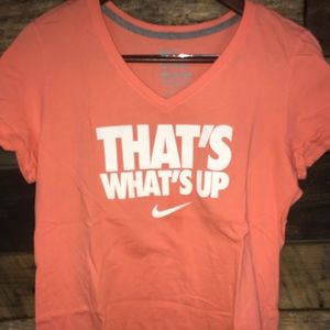 Peach v-neck t-shirt.