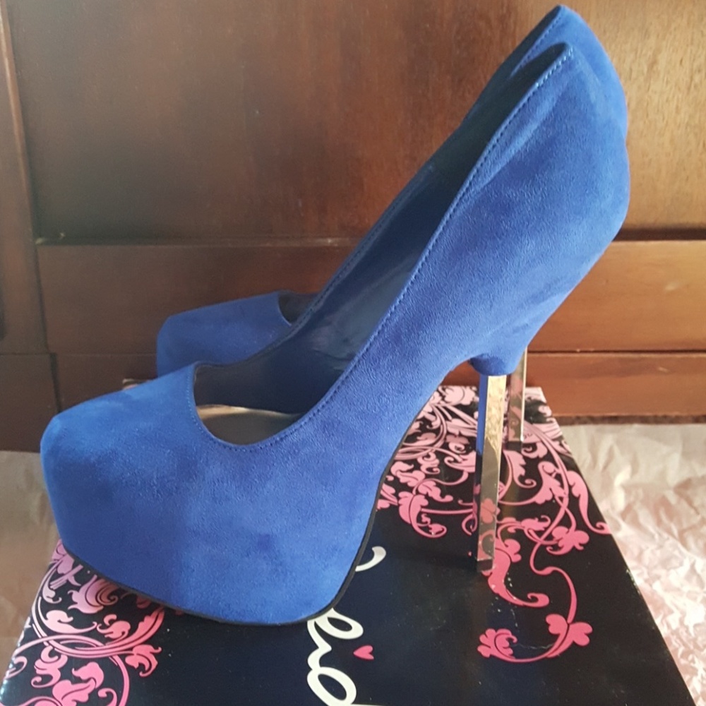 Blue Suede Platform Pumps