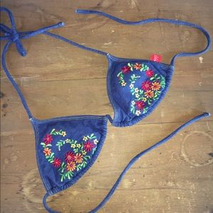 Vintage embroidered bikini top