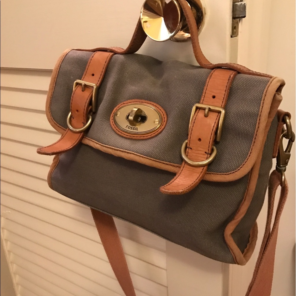 Fossil Grey and Leather Satchel