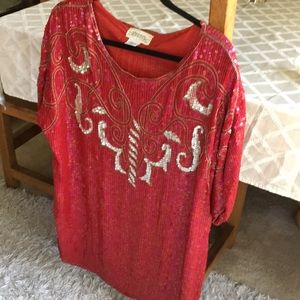 Red and silver sequin tunic style dress