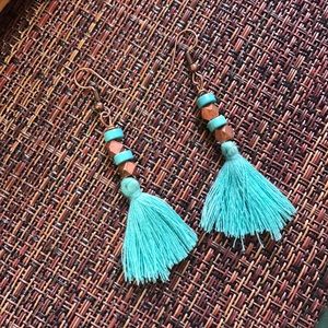 Teal green Tassel earrings