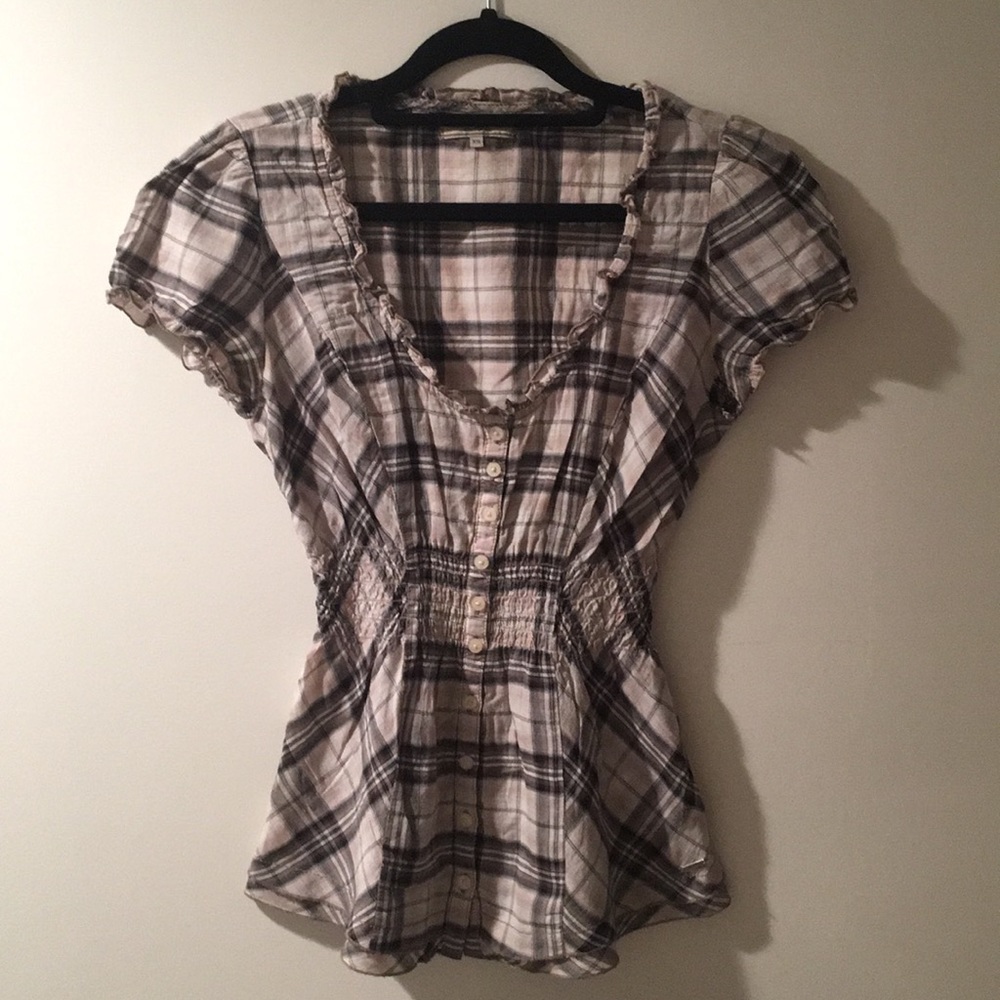 Guess plaid button down top