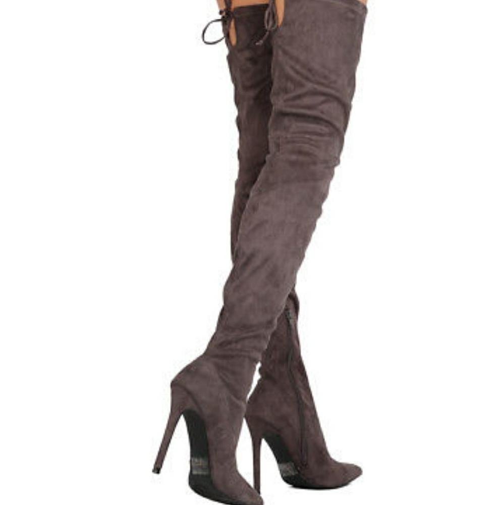 Charcoal Grey Over The Knee Boots