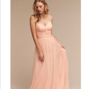 BHLDN Tinsley blush colored bridesmaid dress
