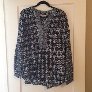 Loft Navy Batik V-neck Tunic