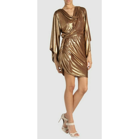 Halston Heritage Gold Liquid Lame Dress - Picture 2 of 8
