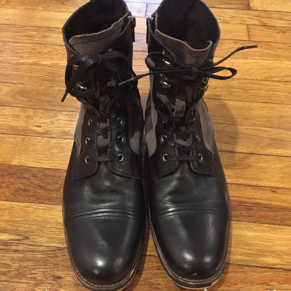 Aston Grey Leather and Suede Zip Up Boots