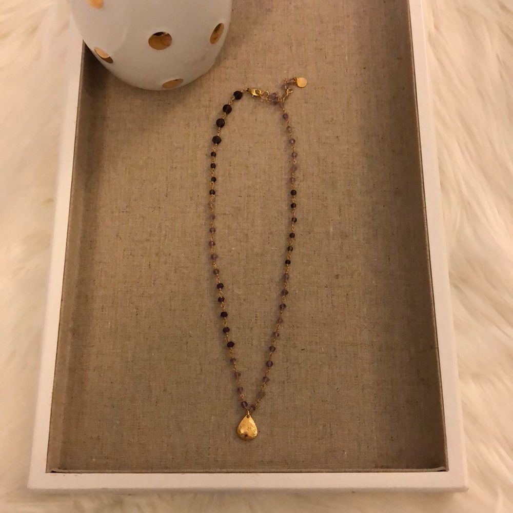 Stella & Dot Purple and Gold Mala Style Necklace